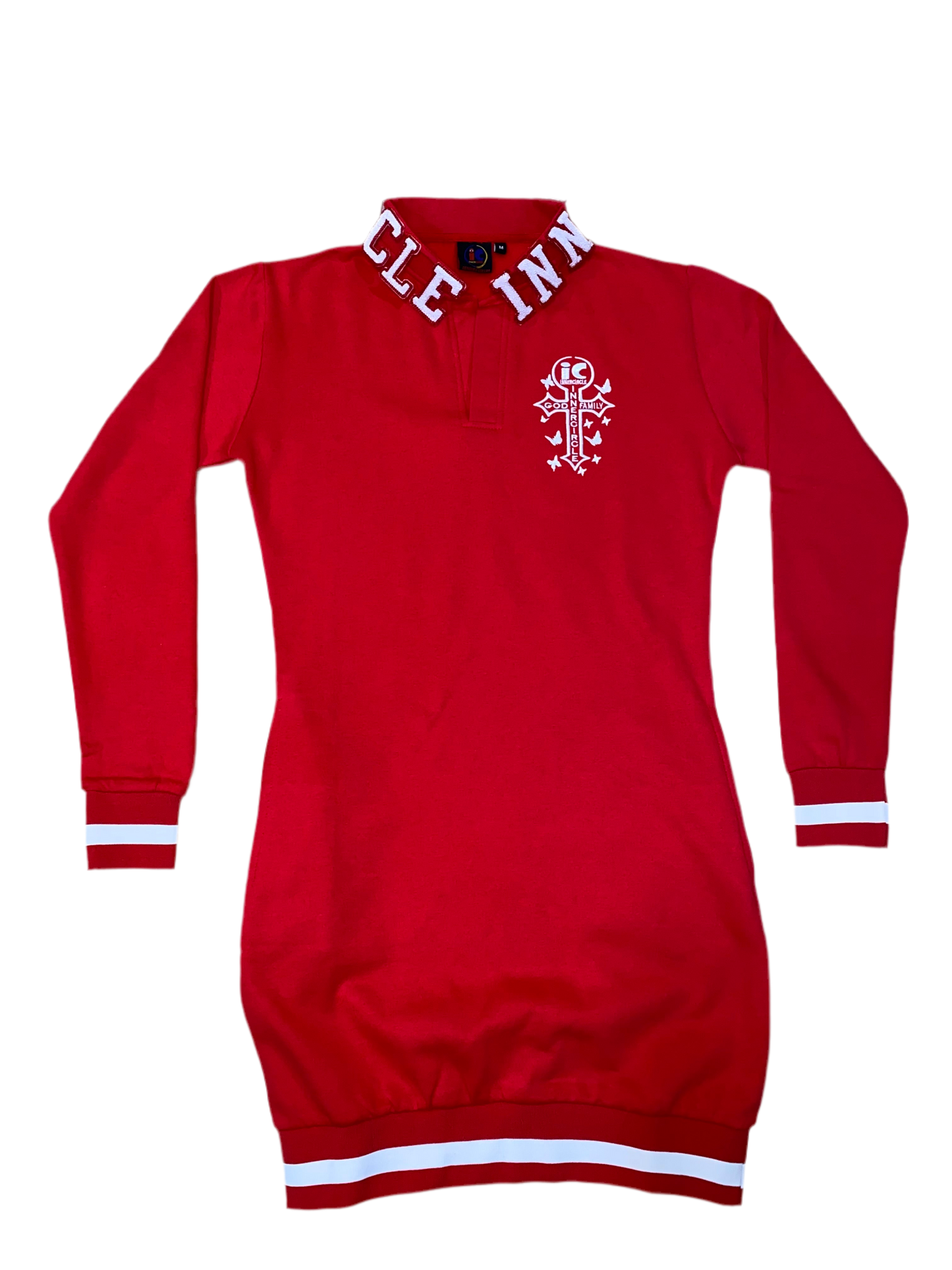 Women Red & White Designer Collar Body Dress