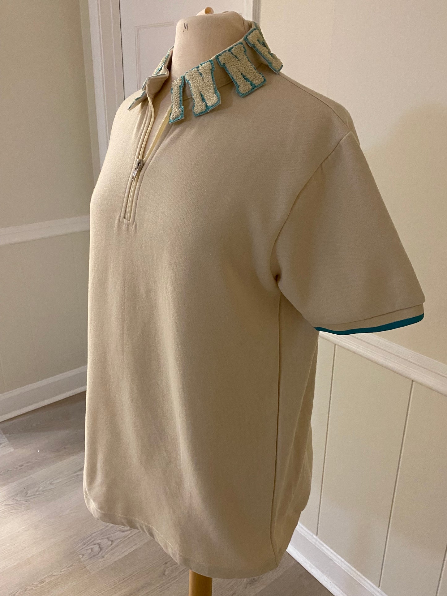 Tan & Tiffany Blue Quarter Zip Signature Polo Designer Collar