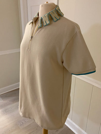 Tan & Tiffany Blue Quarter Zip Signature Polo Designer Collar