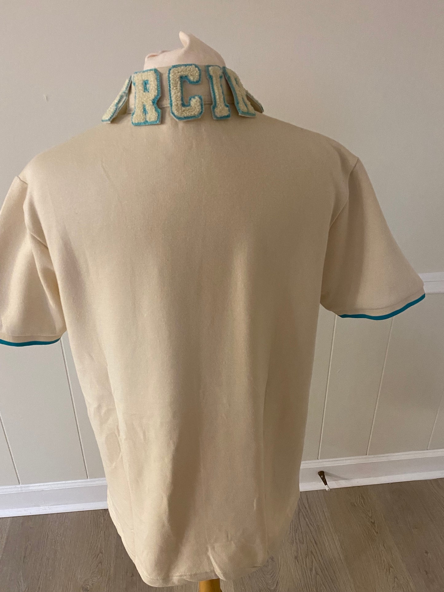 Tan & Tiffany Blue Quarter Zip Signature Polo Designer Collar