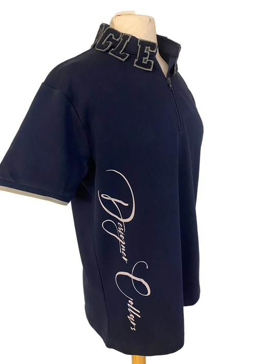 Navy Blue & Grey Quarter Zip Signature Polo Designer Collar