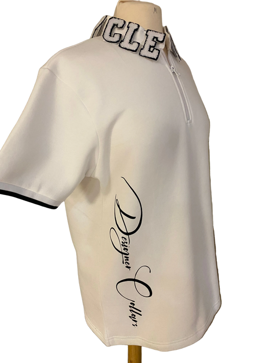 White & Black Quarter Zip Signature Polo Designer Collar