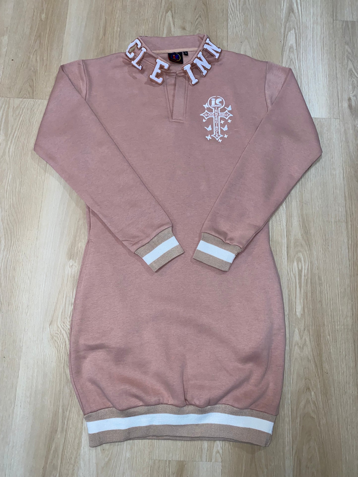 Women Rose Pink Designer Collar Body Dress