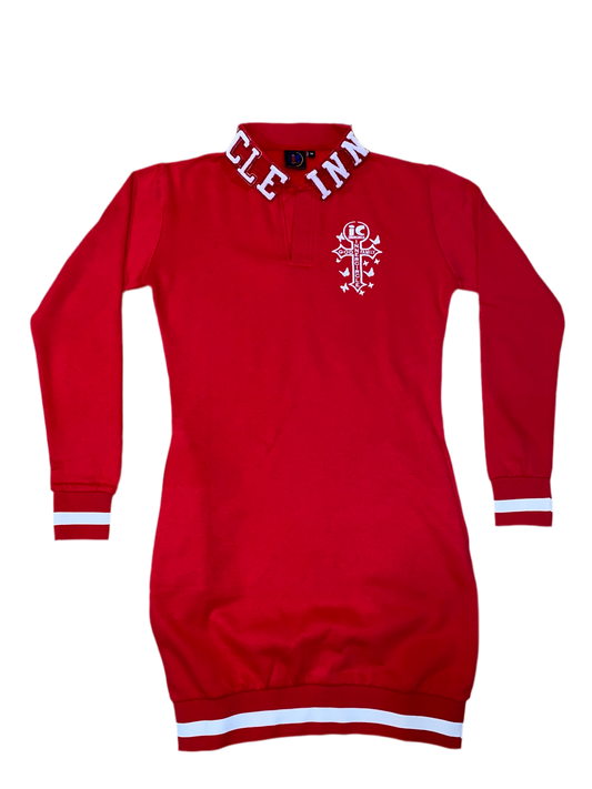 Women Red & White Designer Collar Body Dress