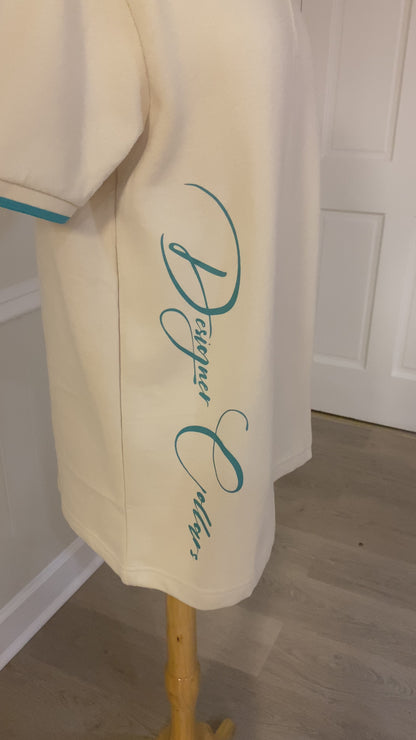 Tan & Tiffany Blue Quarter Zip Signature Polo Designer Collar